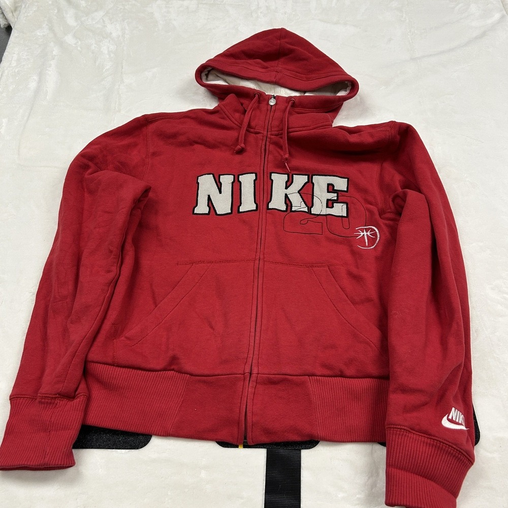 Nike Full Zip Hoodie Mens Large Red Applique Logo Embroidered Fleece Sweatshirt